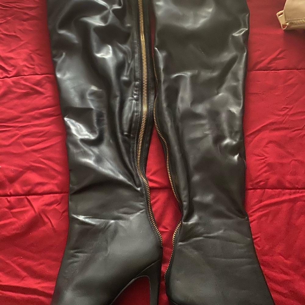 Knee high open toe boots